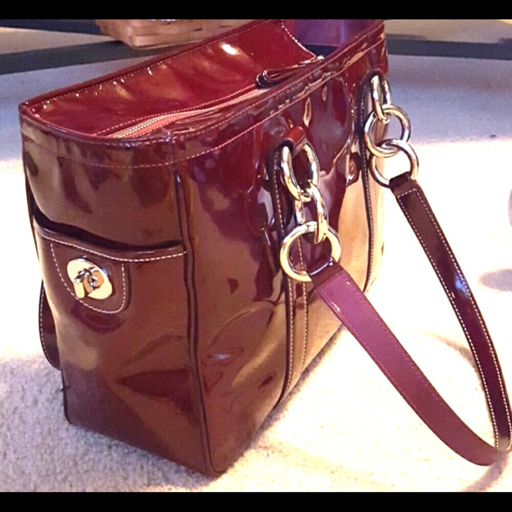 Coach cherry tote patent leather handbag